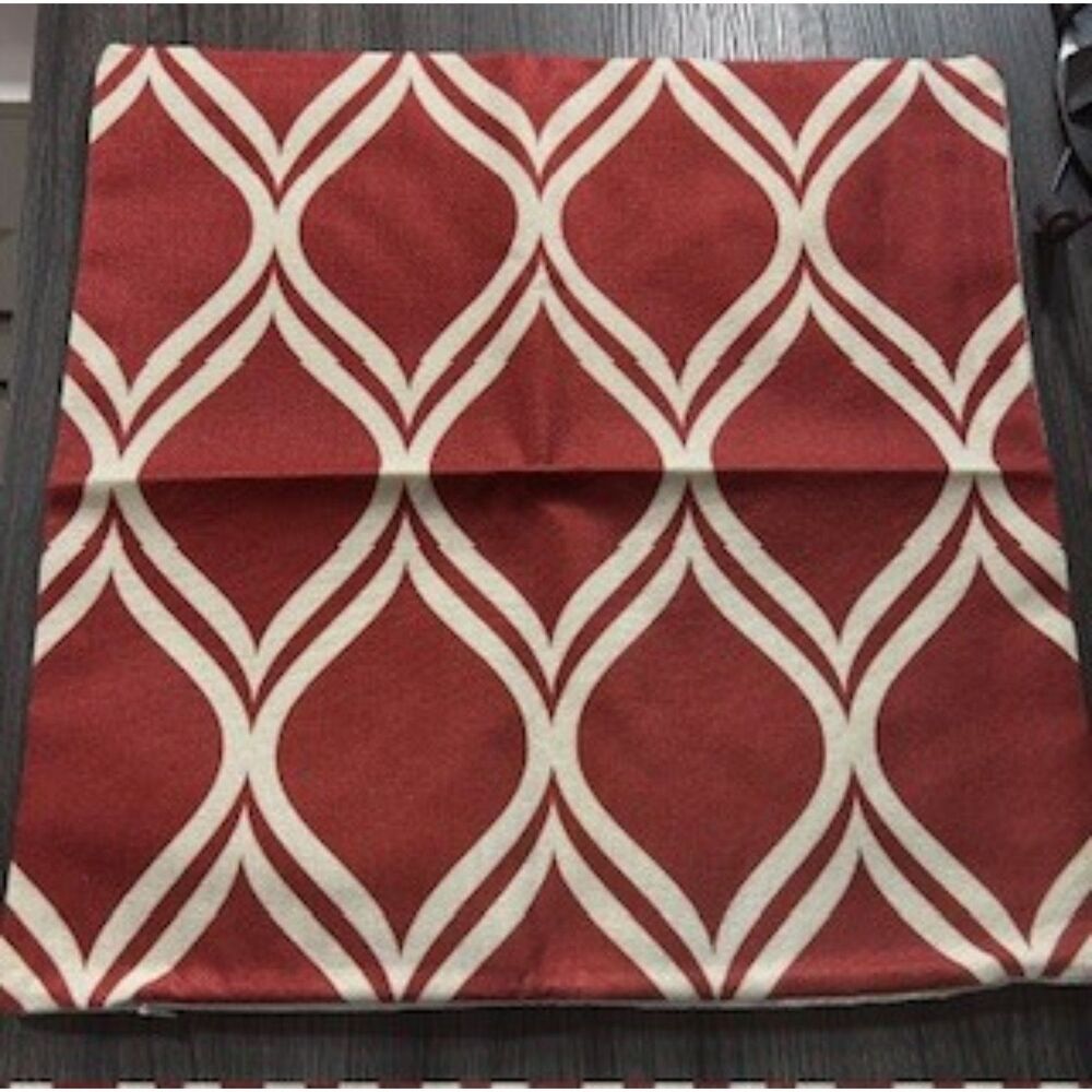 NWOT - Set of 4 Dark Red & White Geometric Pillow Covers – 17x17”
